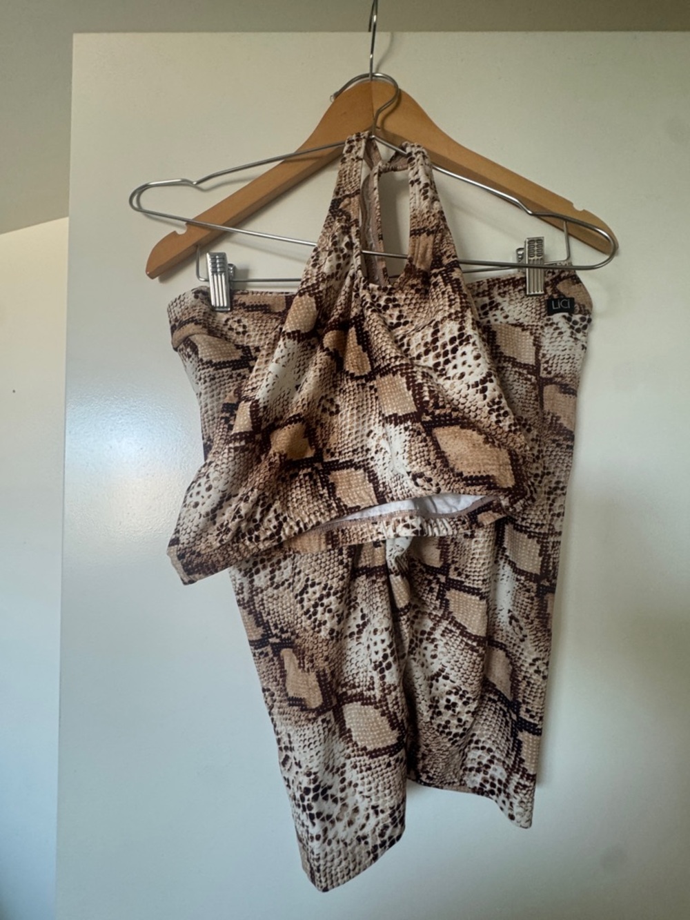 Lili Active Snake Print Halter Top and Skirt Set - Brown